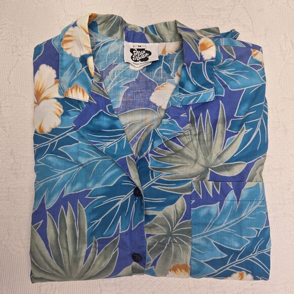 Hawaiian Vintage Hilo Hattie Aloha Shirt Mens Medium Floral Business Casual Blue - Picture 1 of 6
